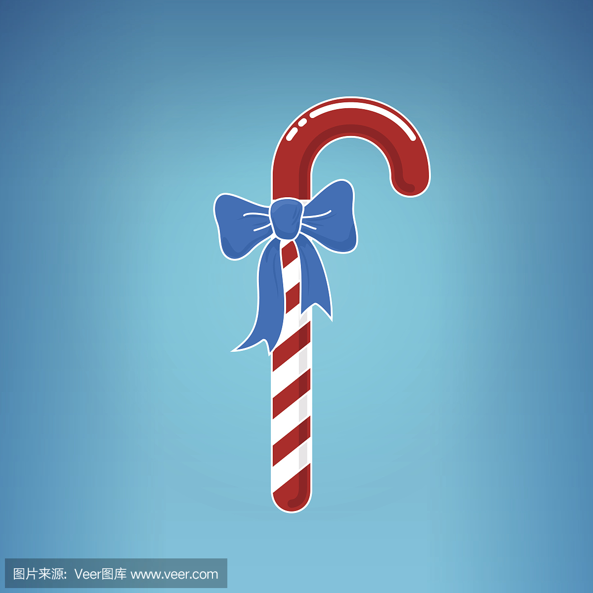 圣诞节糖果与弓在蓝色背景