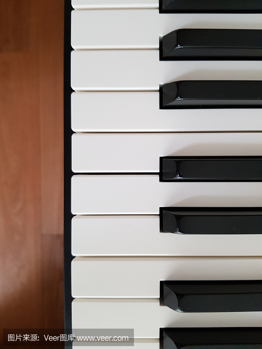 数字舞台钢琴。乐器键盘顶视图。