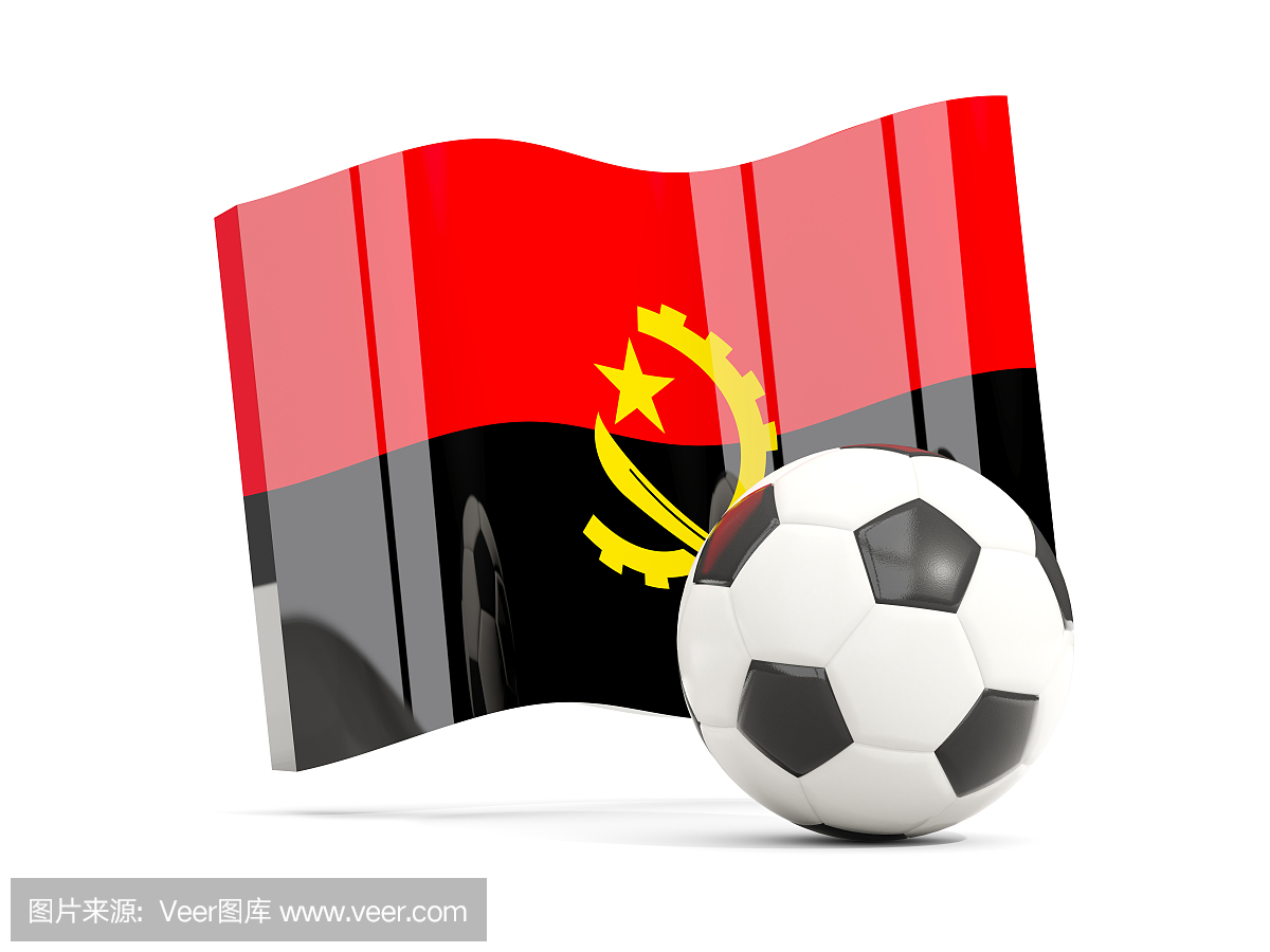 在白色孤立的安哥拉挥舞旗帜的足球