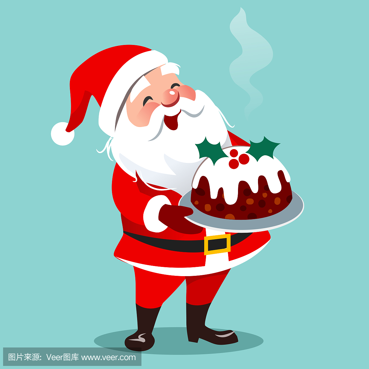 矢量卡通插画的快乐圣诞老人站在传统的英语圣