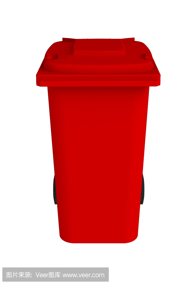 红色垃圾有机垃圾桶与在白色背景,3d翻译的一