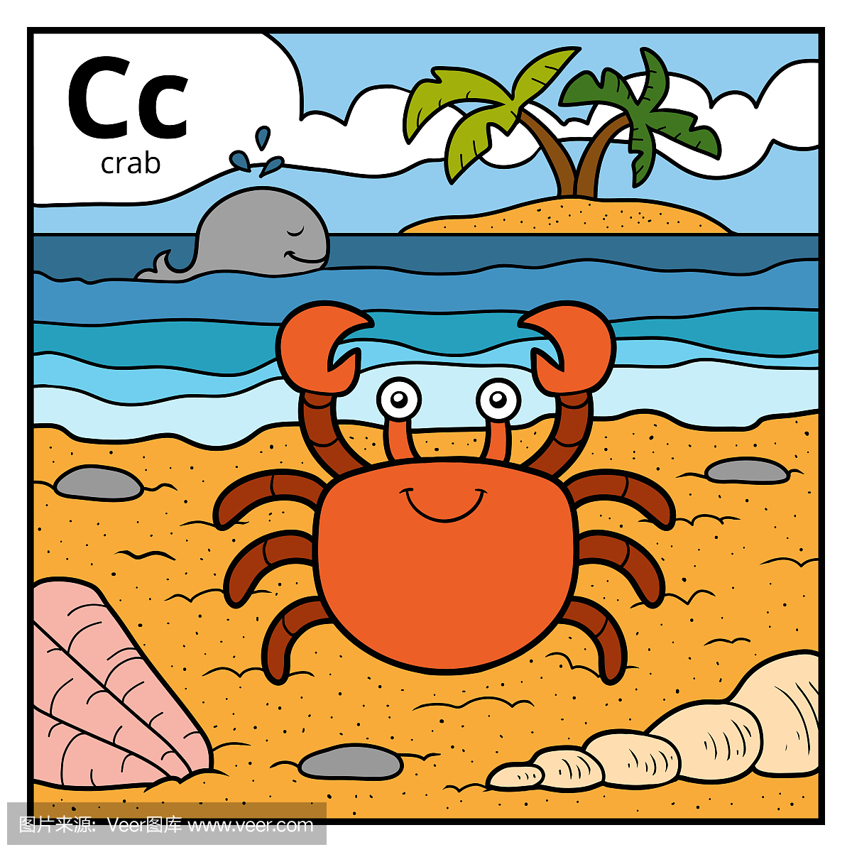 儿童的彩色字母表,字母C(螃蟹)