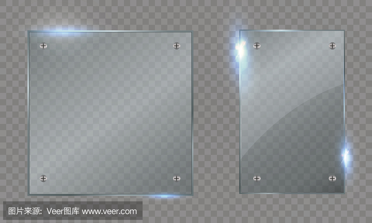 一套玻璃板。矢量玻璃横幅在透明的背景。透明