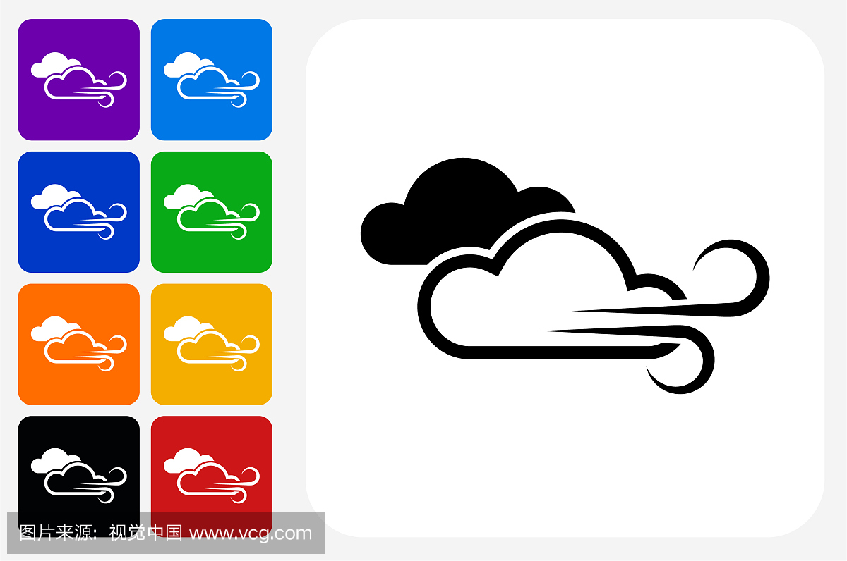 Windy Weather Icon Square Button Set