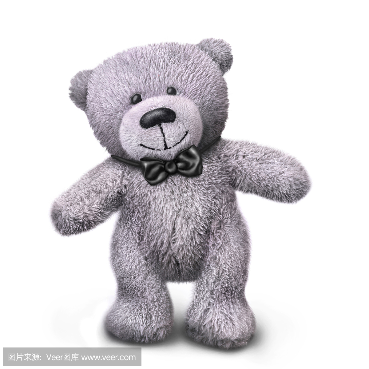 灰色微笑与黑色领带弓的泰迪熊