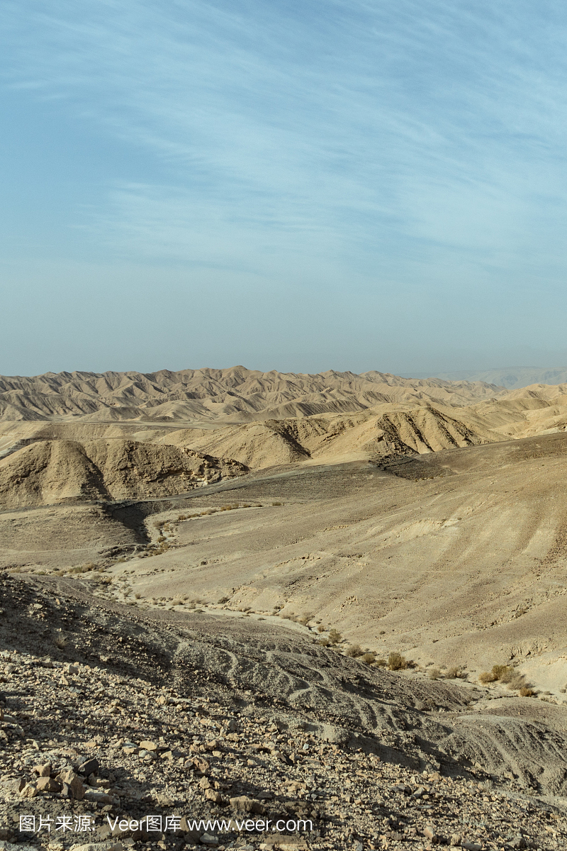 在以色列死海附近的沙漠土地上查看