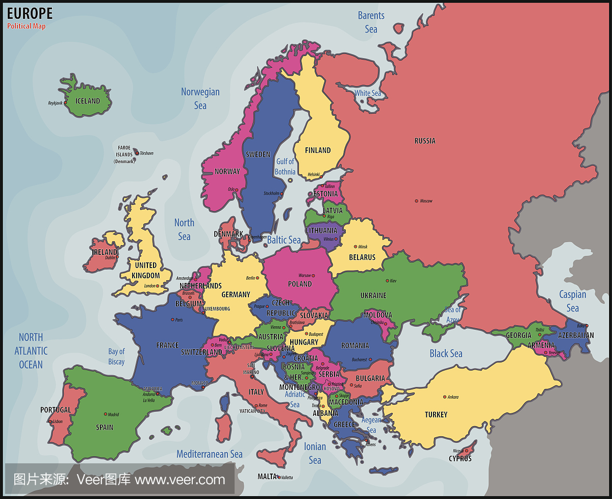 欧洲的五颜六色的政治地图