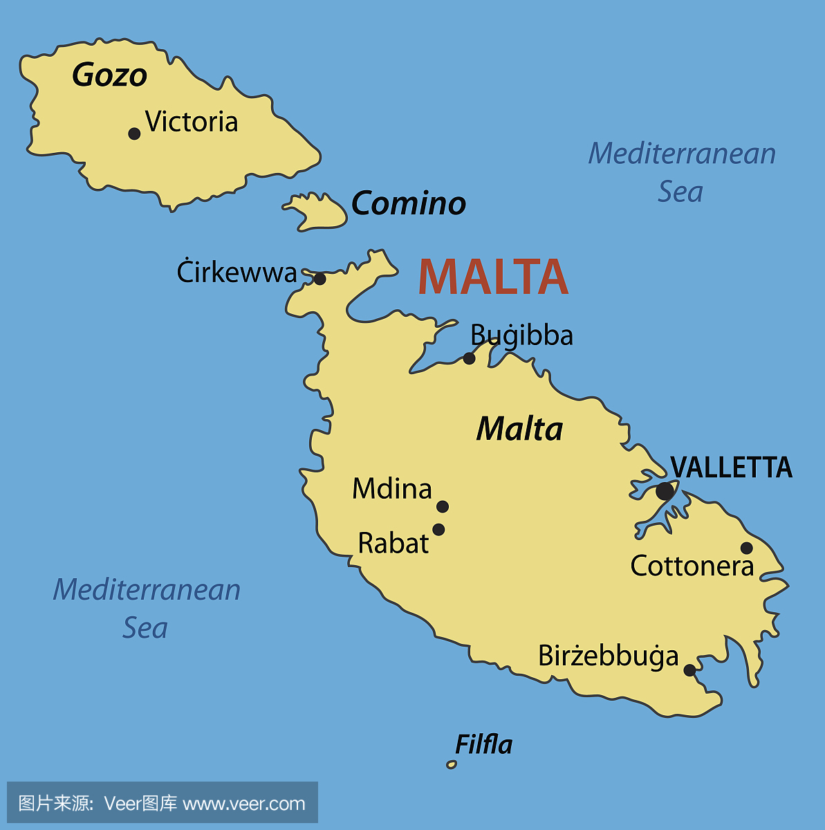 马耳他共和国 - 矢量地图