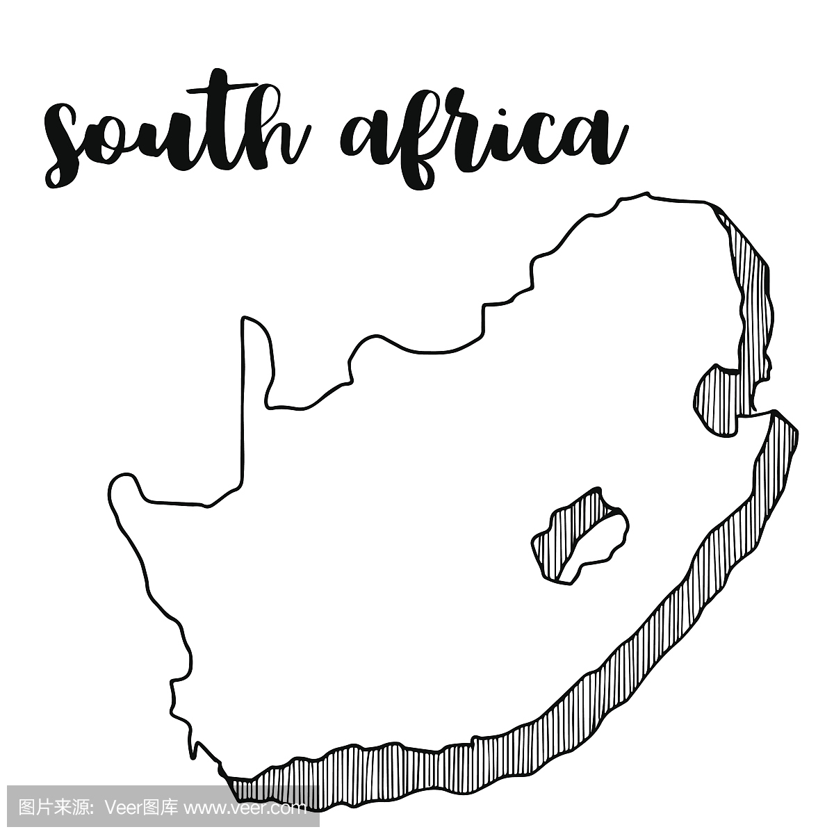 手绘的南非地图,矢量图