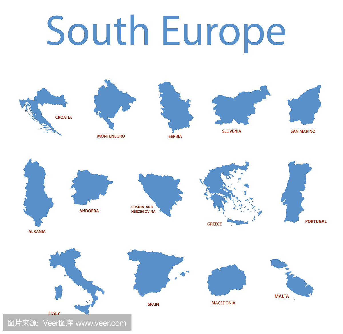 南欧 - 领土的矢量地图
