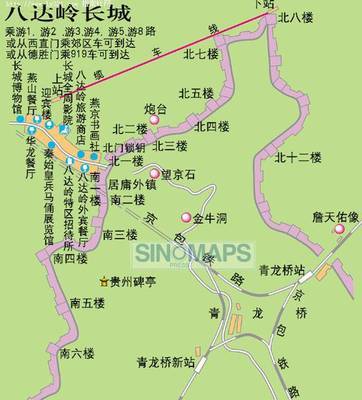 八达岭长城景区景点分布图_北京地图_高清版-60kb