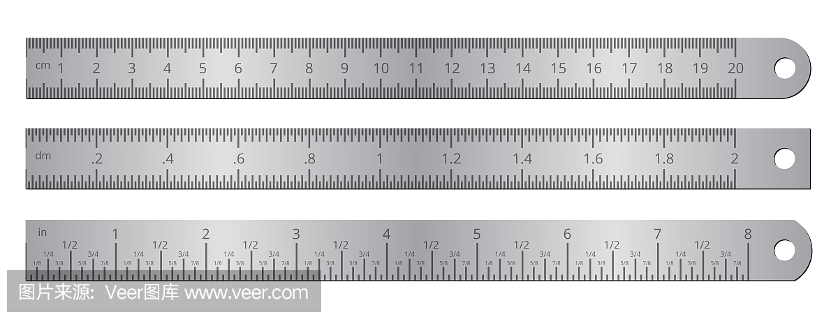 金属学校统治者与英寸和厘米测量规模矢量图孤