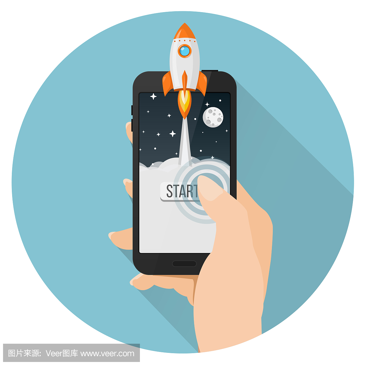 火箭发射从智能手机平面设计
