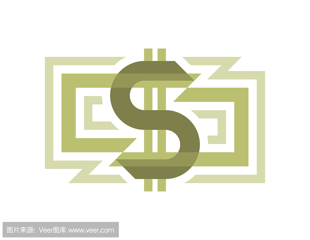 金钱美元 - 矢量标志图示。美元 - 创意矢量标志