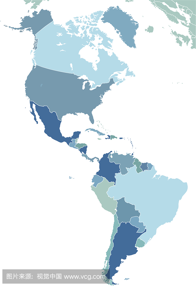 美洲大陆的蓝色地图