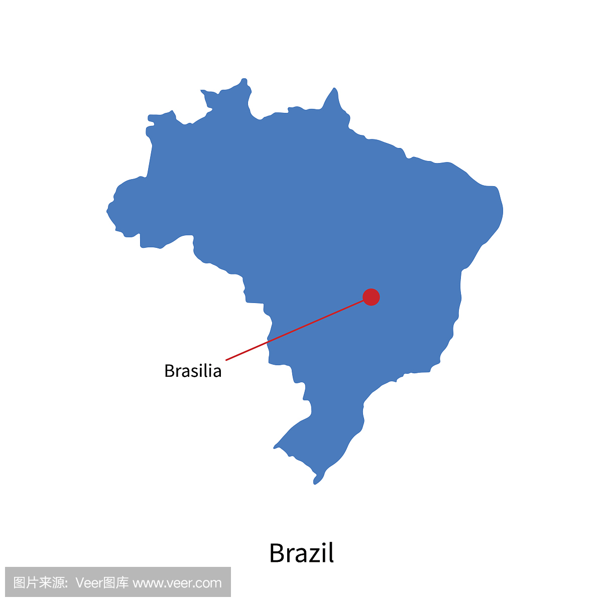 巴西和首都巴西利亚的详细的矢量地图