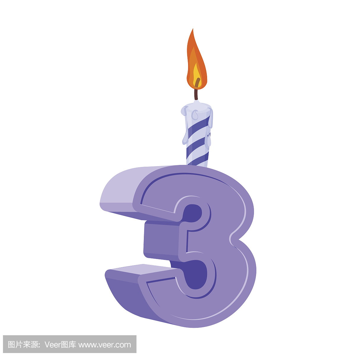 3岁生日数量节日蜡烛为假期蛋糕。三周年