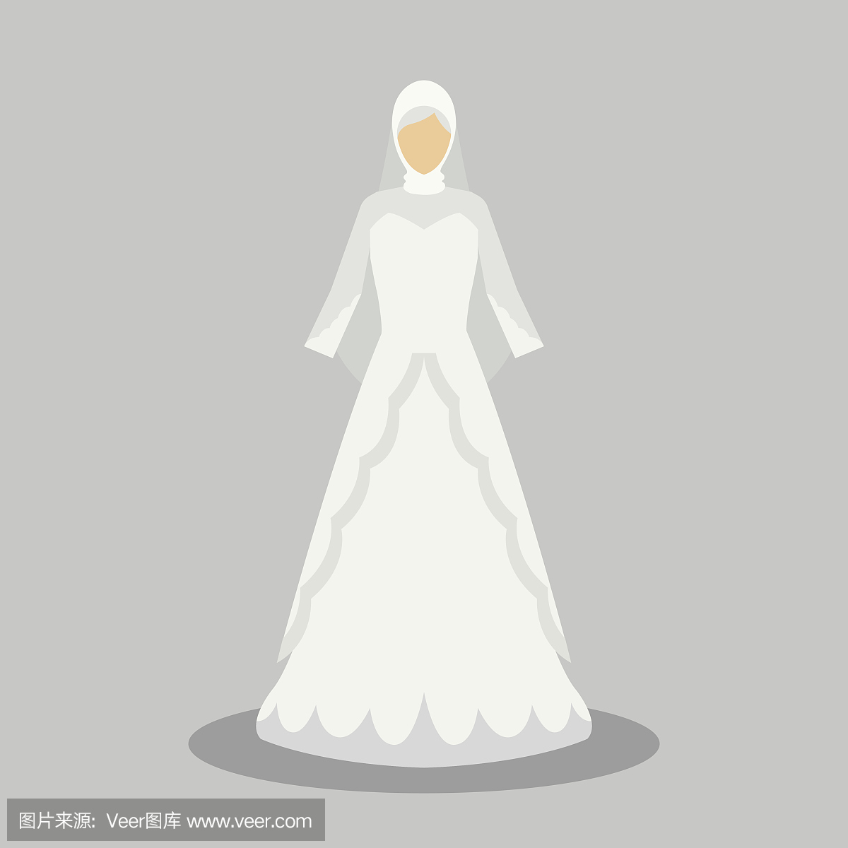 伊斯兰婚纱礼服为现代风格的穆斯林新娘。矢量