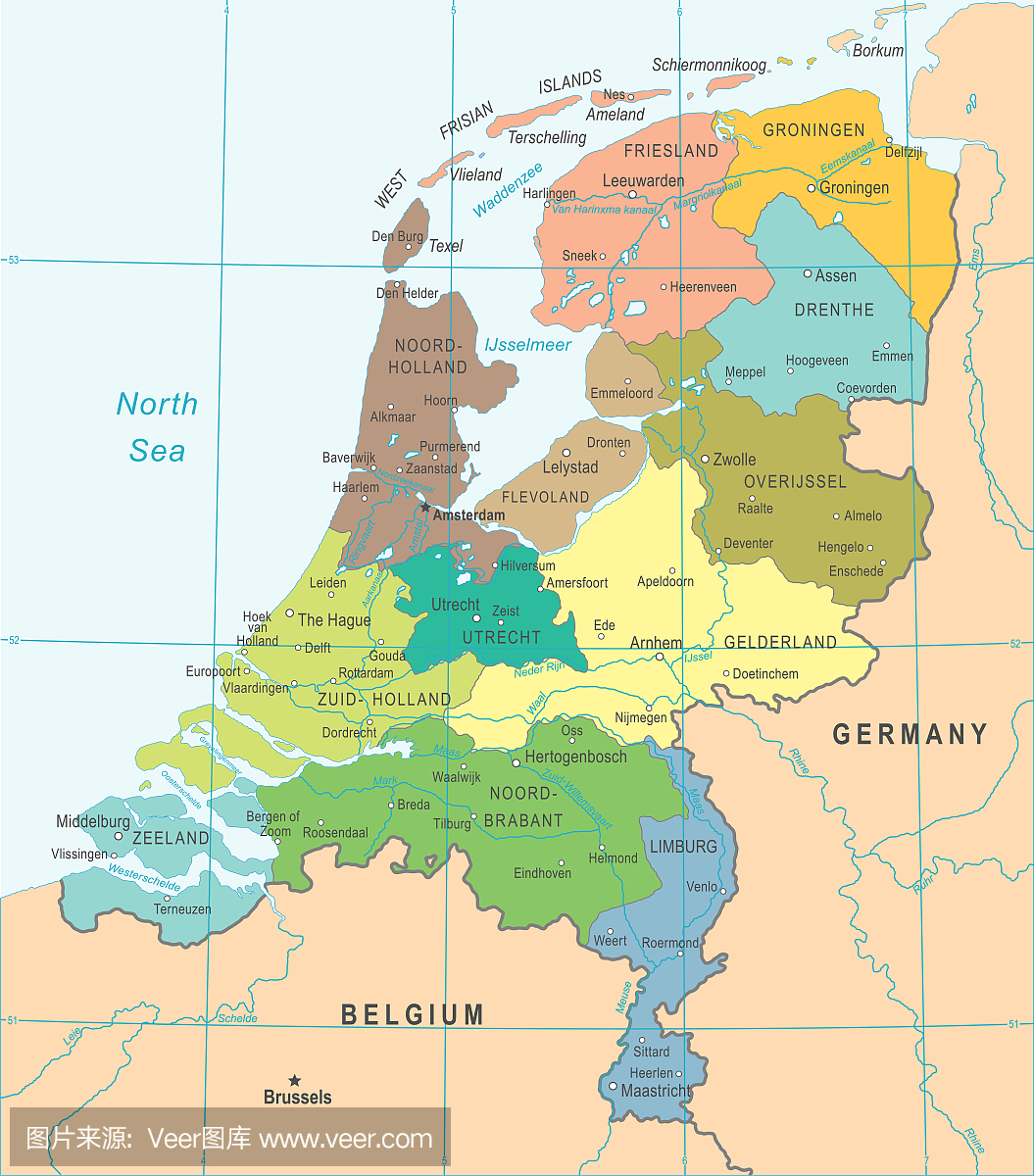 荷兰地图 - 矢量插图