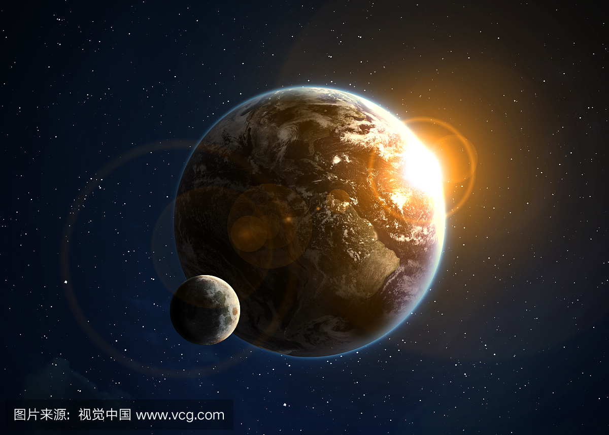 Earth with the rising sun. Elements of this image