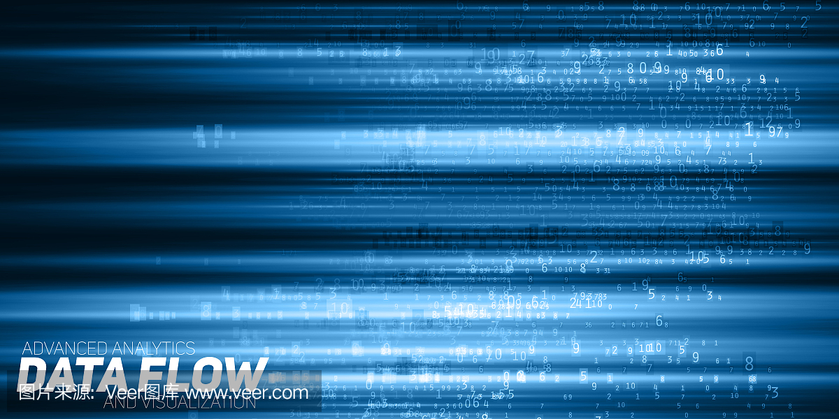 矢量抽象的大数据可视化。蓝色的数据流作为数