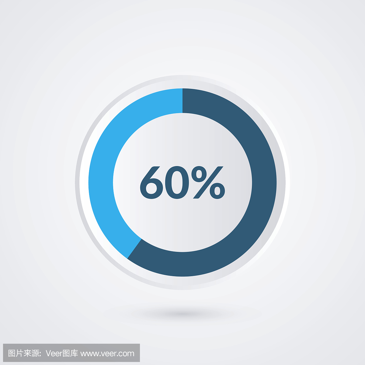 60%的蓝灰色和白色的饼图。百分比矢量图表。