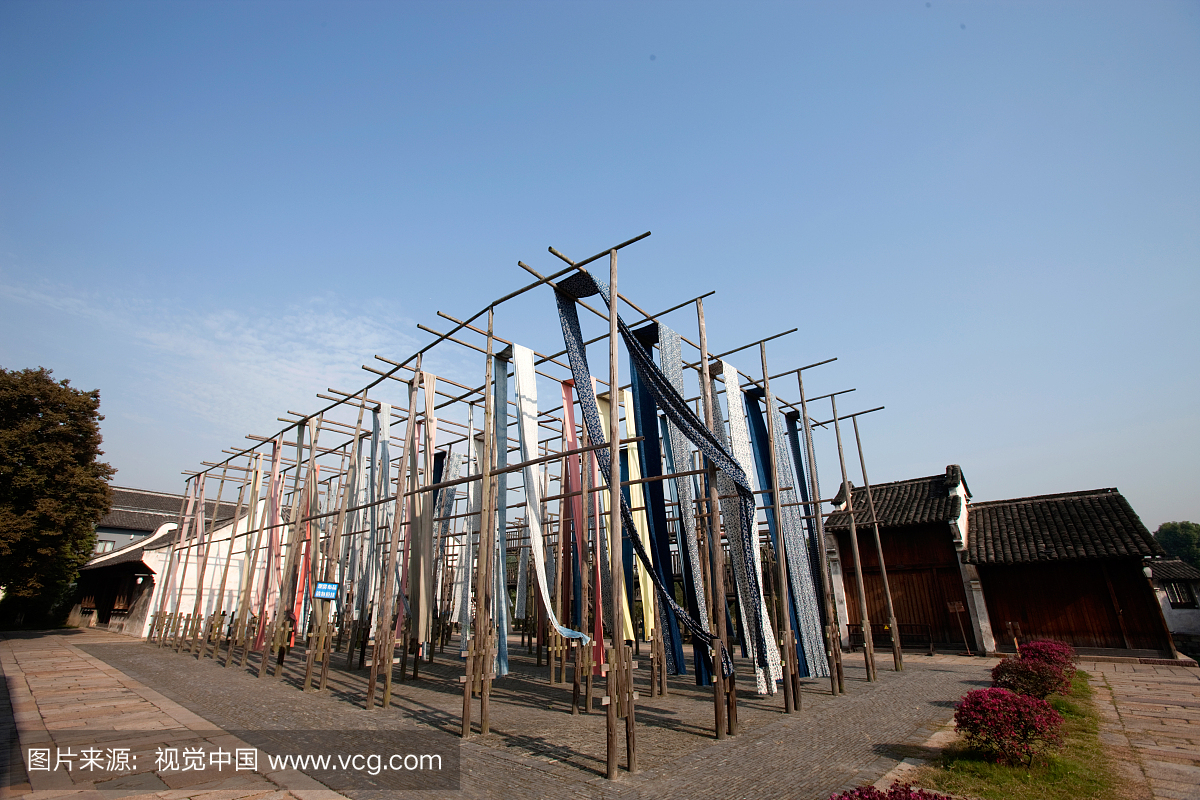 浙江乌镇晾晒的布匹