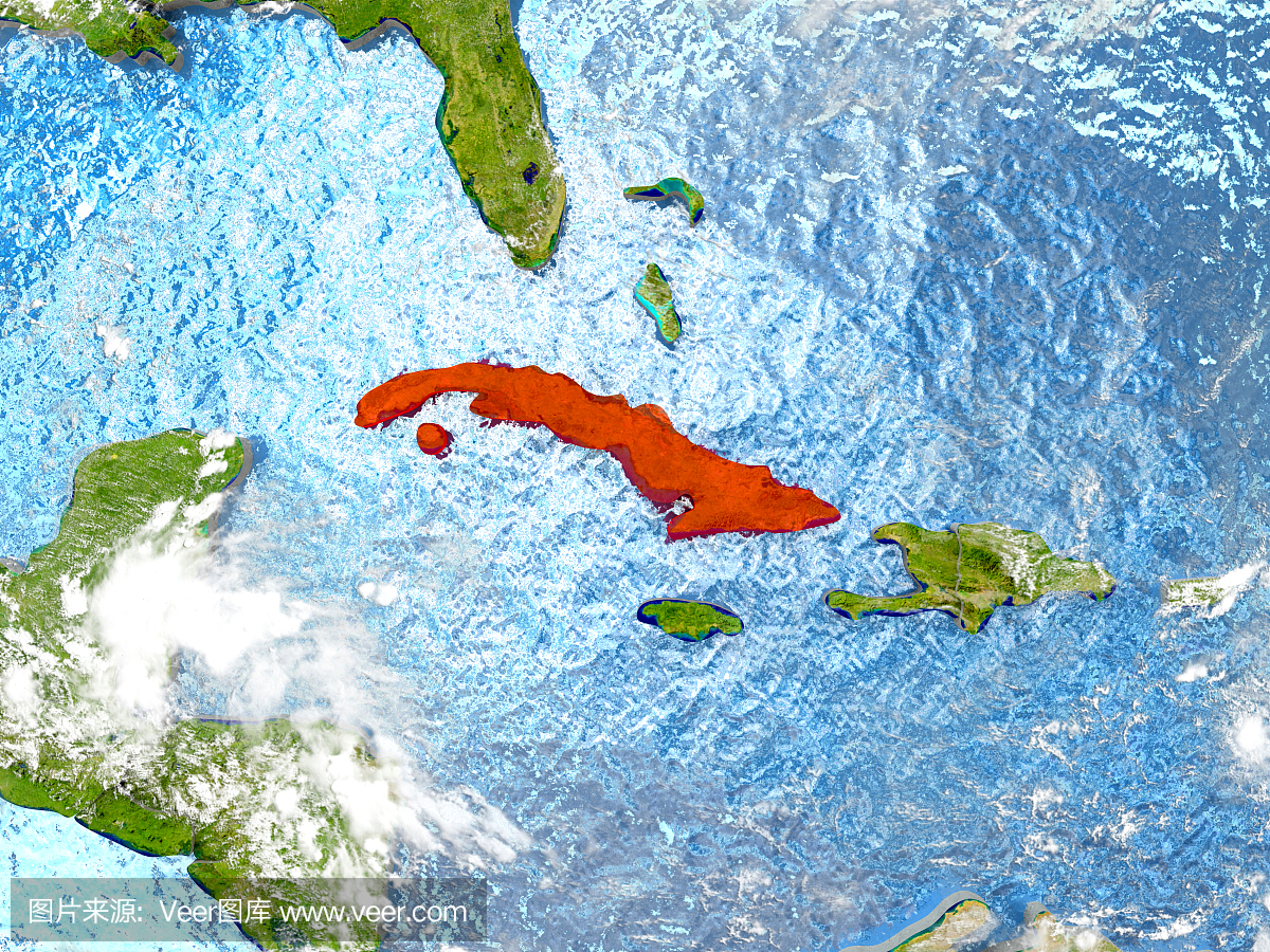 古巴在地图上与云彩