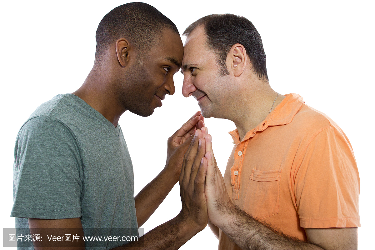黑色和白色同性恋夫妇在一个关系握手