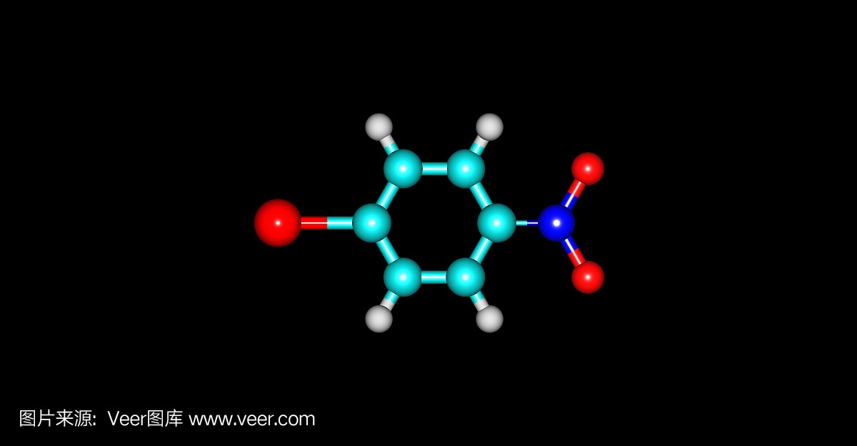 在黑色上分离的4-碘-1-硝基苯分子结构