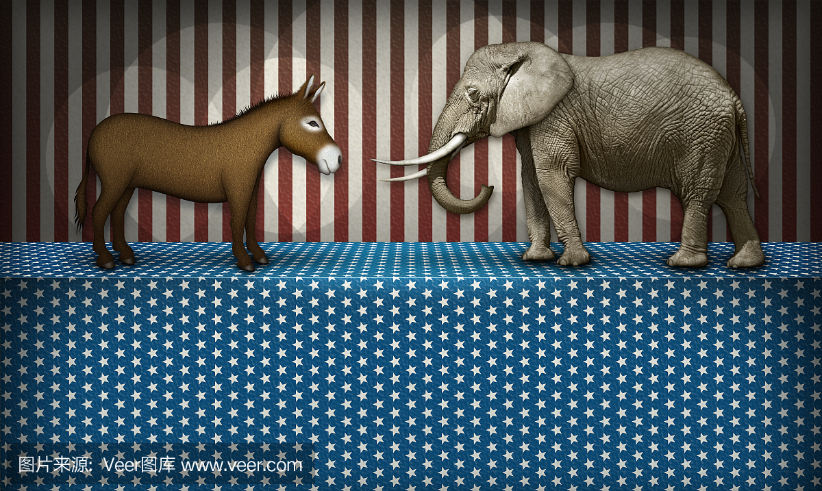 民主党驴和共和党大象在爱国舞台上
