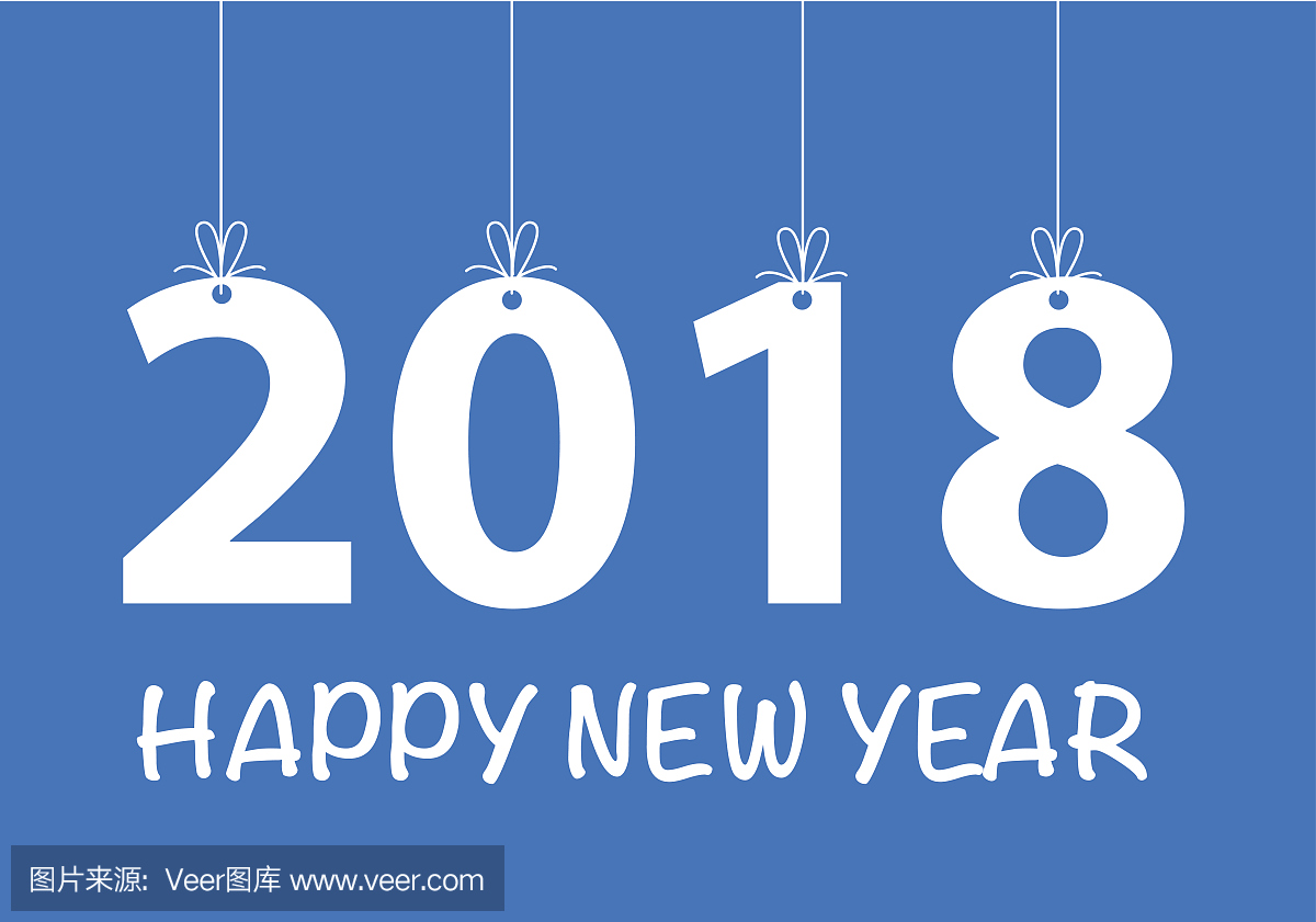 Happy New Year 2018 white hanging on blue d