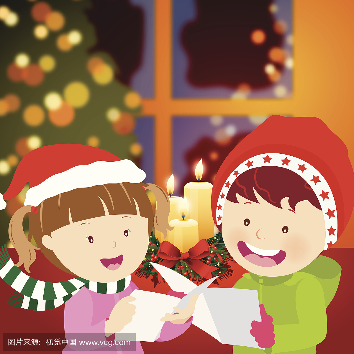 两个孩子唱圣诞歌