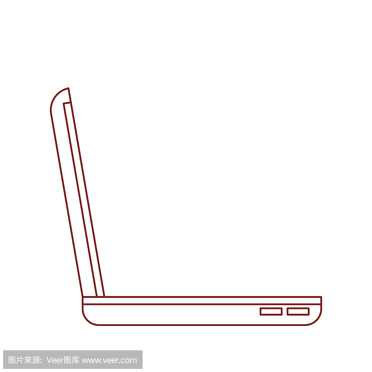 在暗红色轮廓的膝上型计算机侧视图