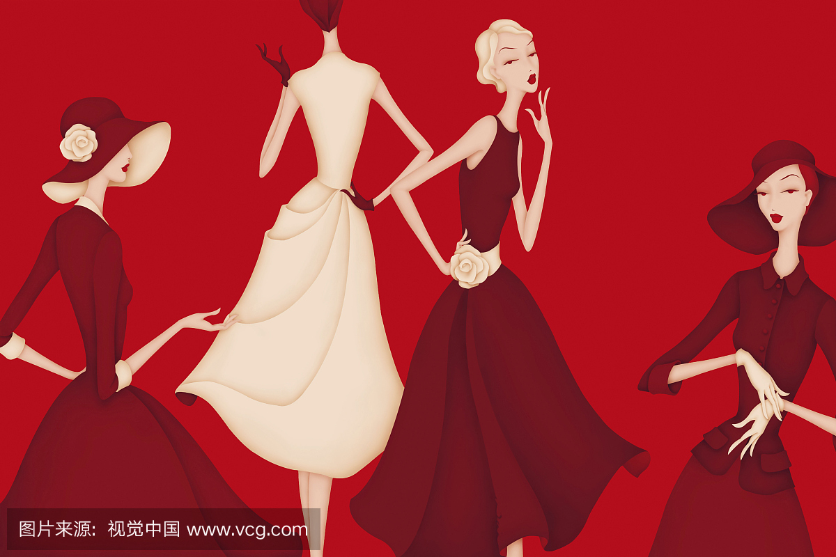 五十年代时尚模特儿摆在红色和白色的连衣裙