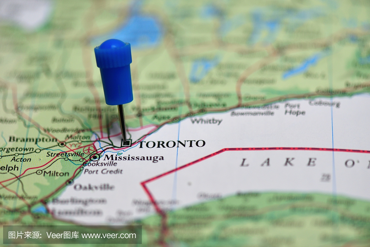 地图与pin在多伦多,加拿大