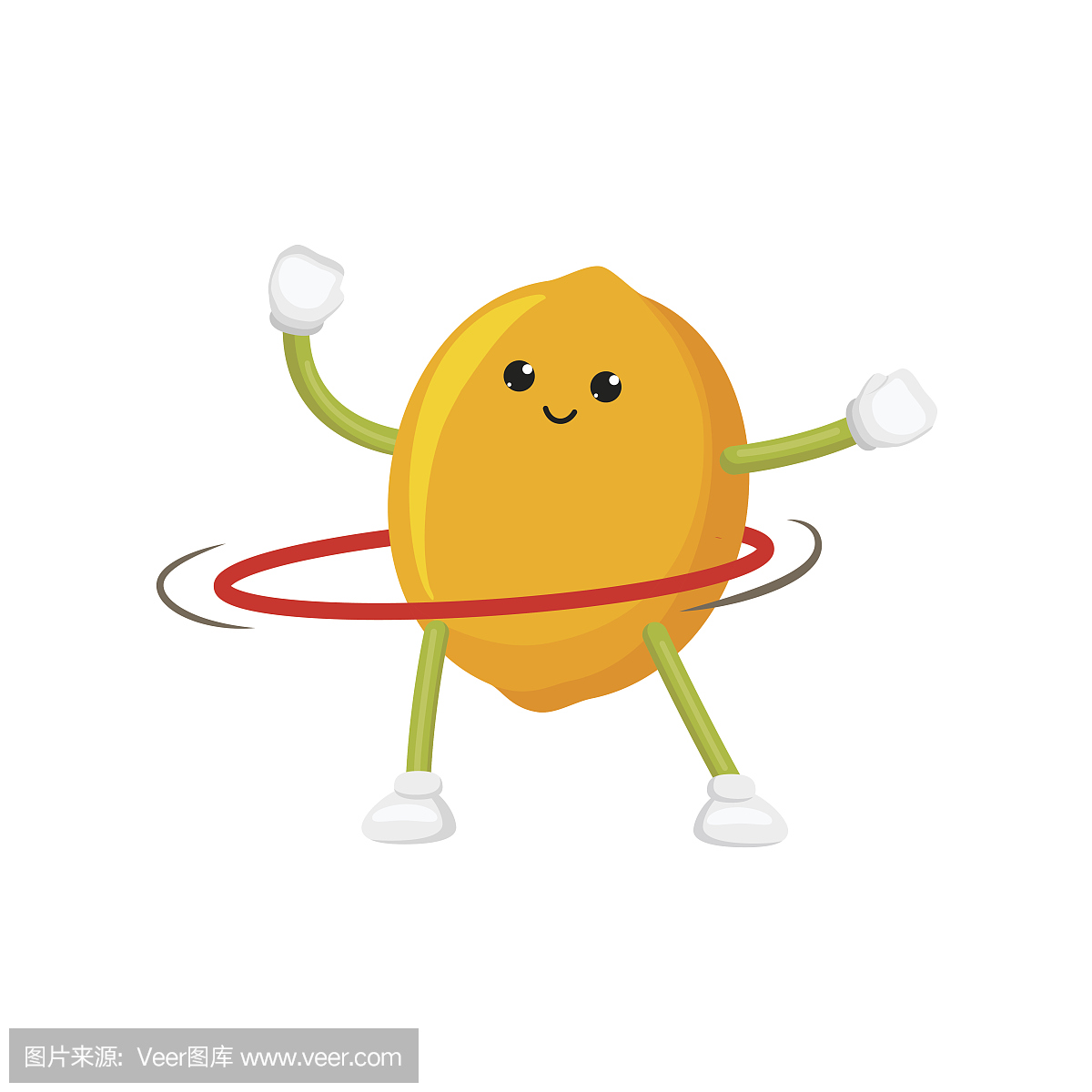 vector flat lemon character, hula hoop exercise