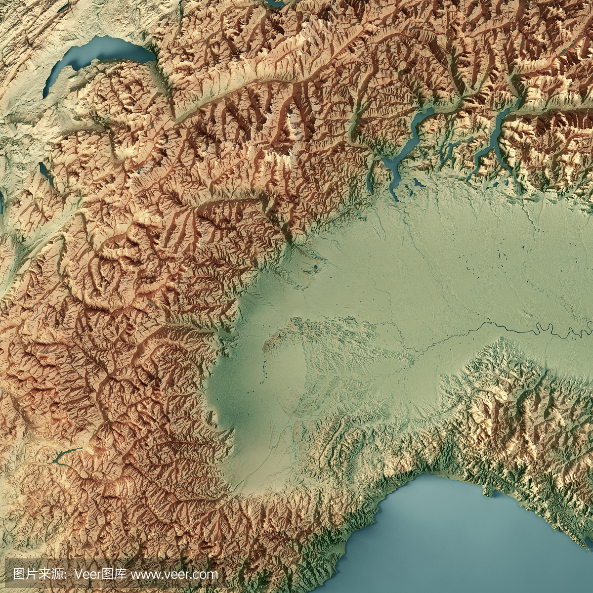 皮埃蒙特州意大利3D渲染地形图