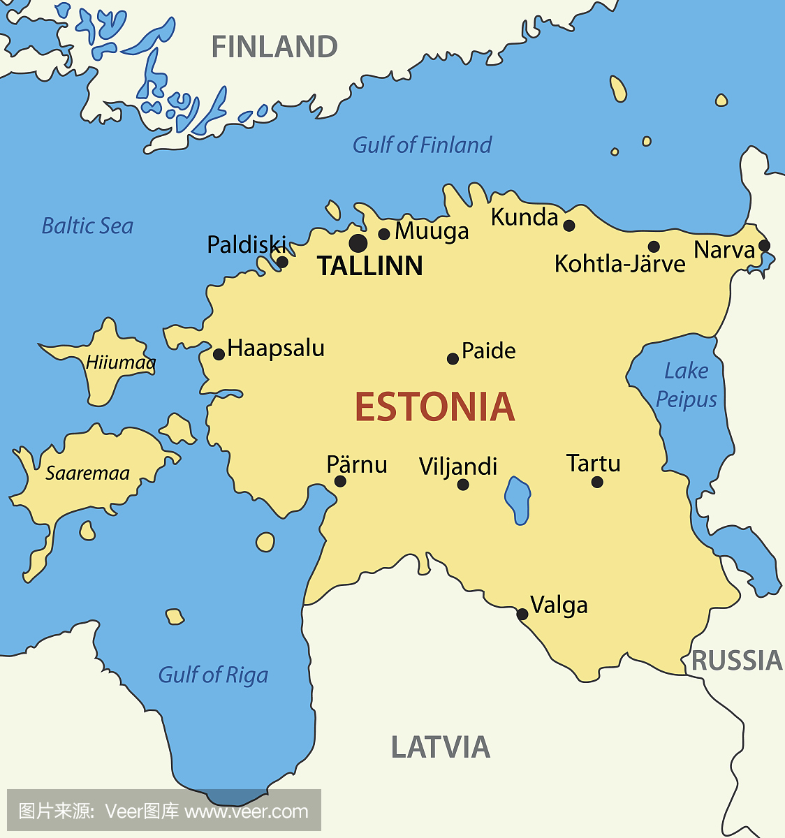 爱沙尼亚共和国 - 矢量地图