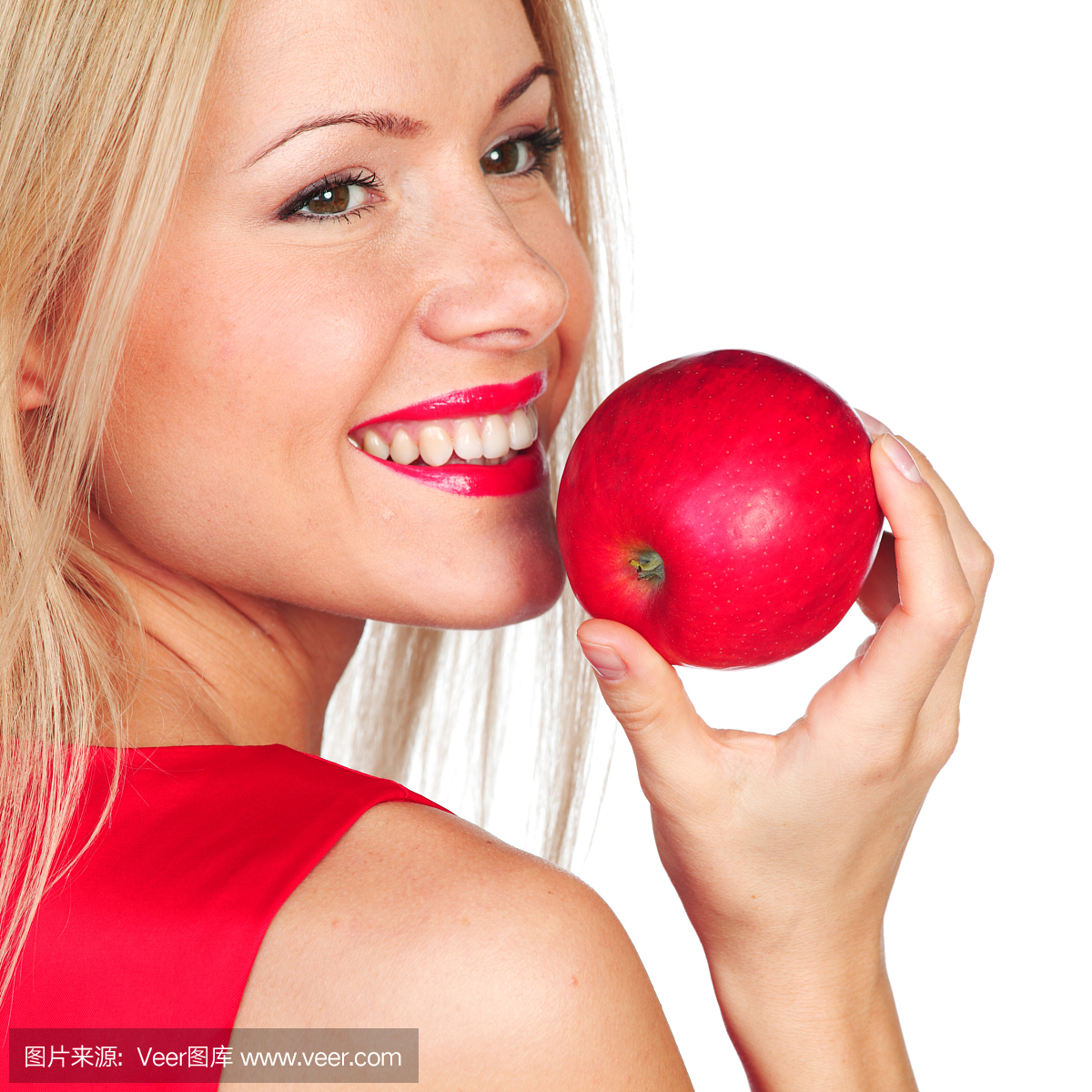 女人吃红苹果