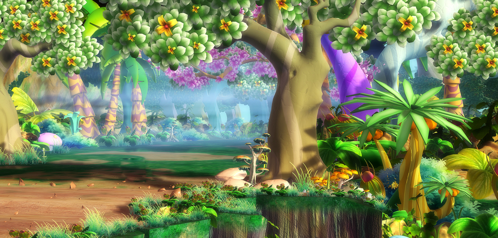 卡通森林悬崖场景