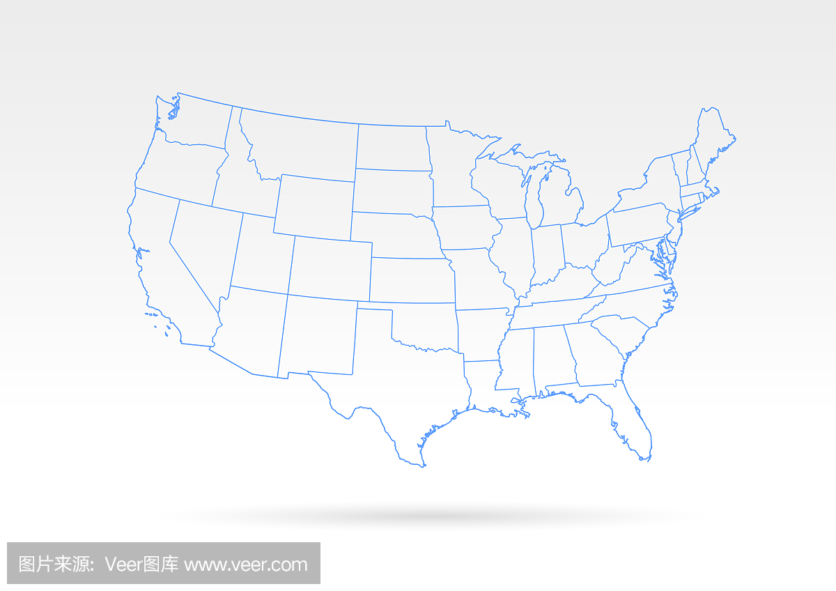 美国地图现代蓝色轮廓样式