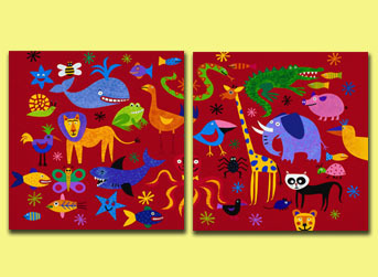 动物园无框画卡通画儿童画壁画挂画无框画套装-38kb