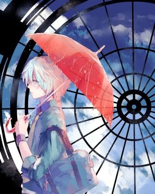 力者_找一个二次元动漫图,银发男孩透明雨伞背-66kb