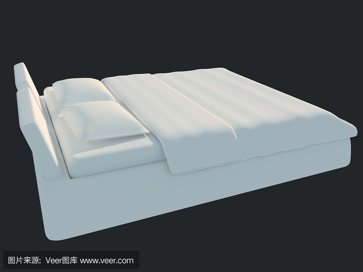 3d渲染的黑色的黑暗背景上孤立的白色床