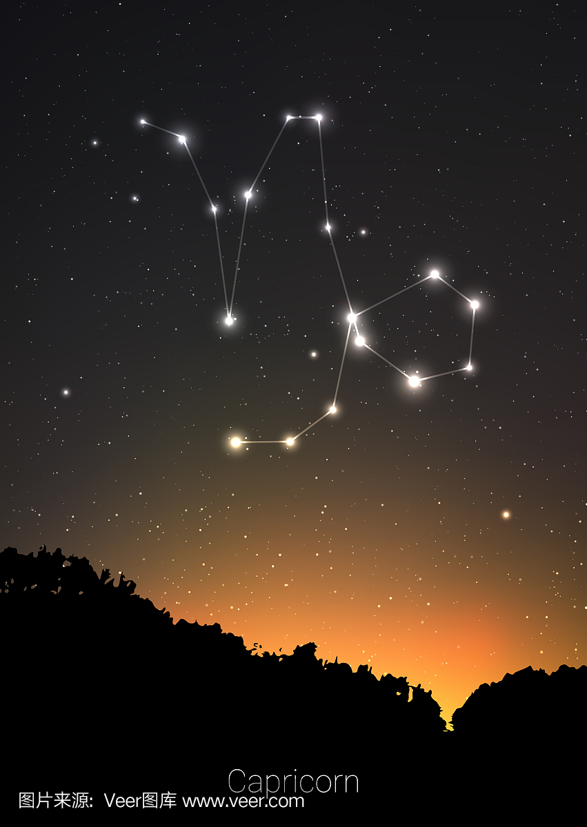 摩羯星座星座签署与美丽的星空背景下的星系和