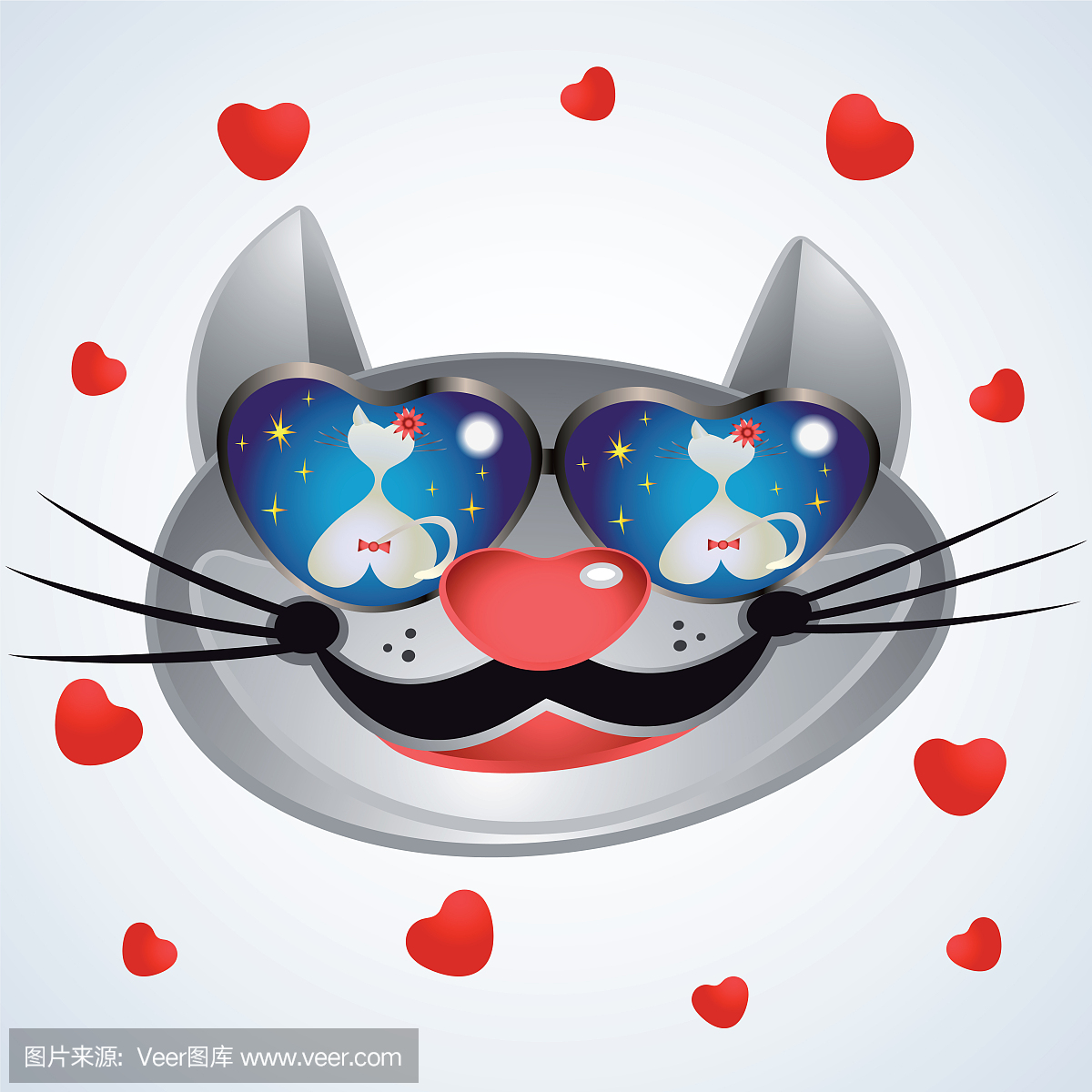 用眼镜微笑的枪口猫。