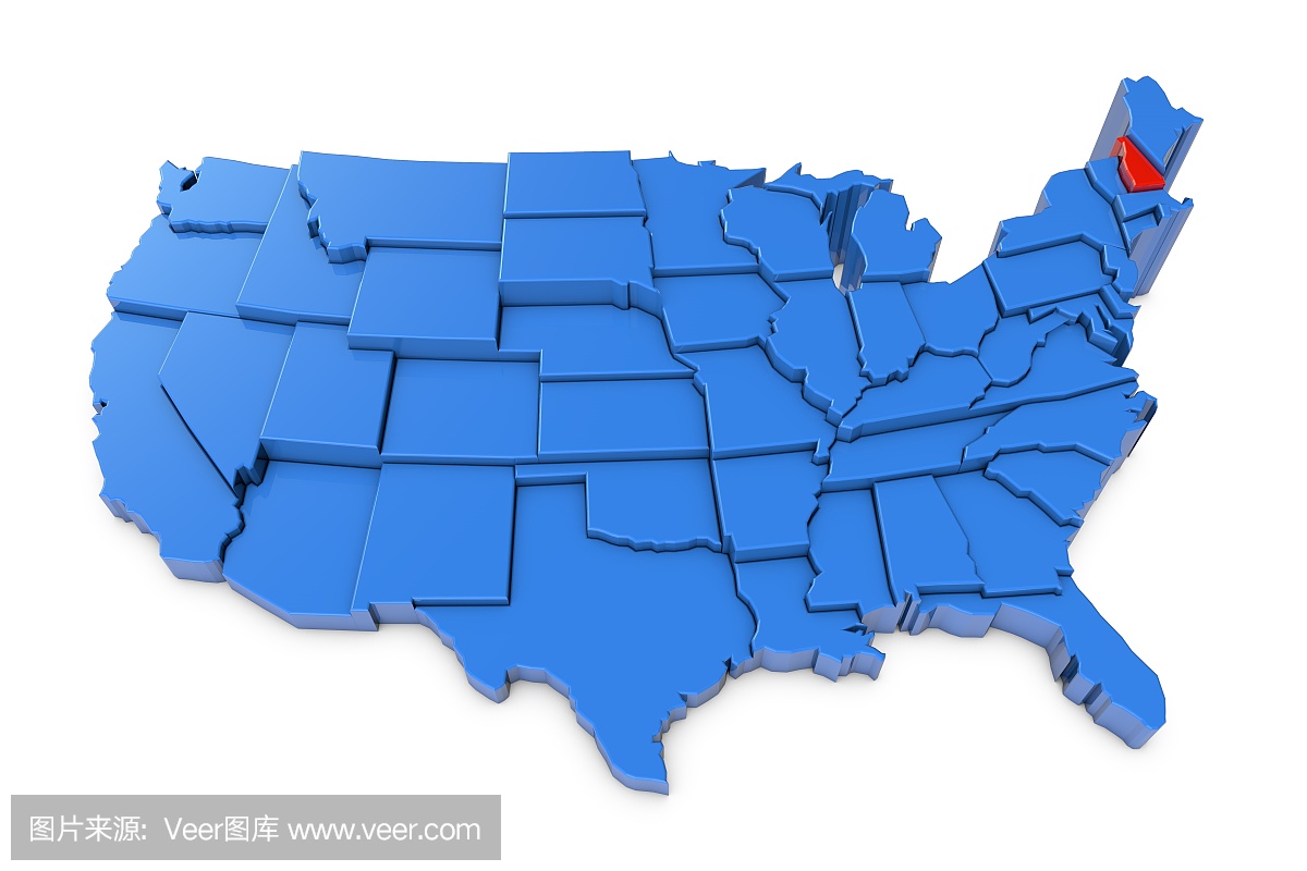 美国新罕布什尔州地图以红色突出显示