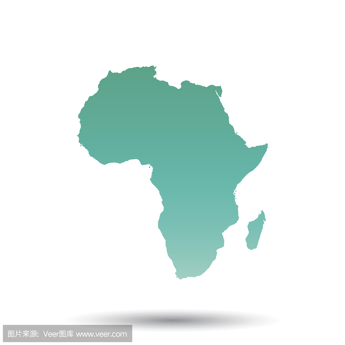 非洲地图。五颜六色的绿松石矢量图孤立在白色