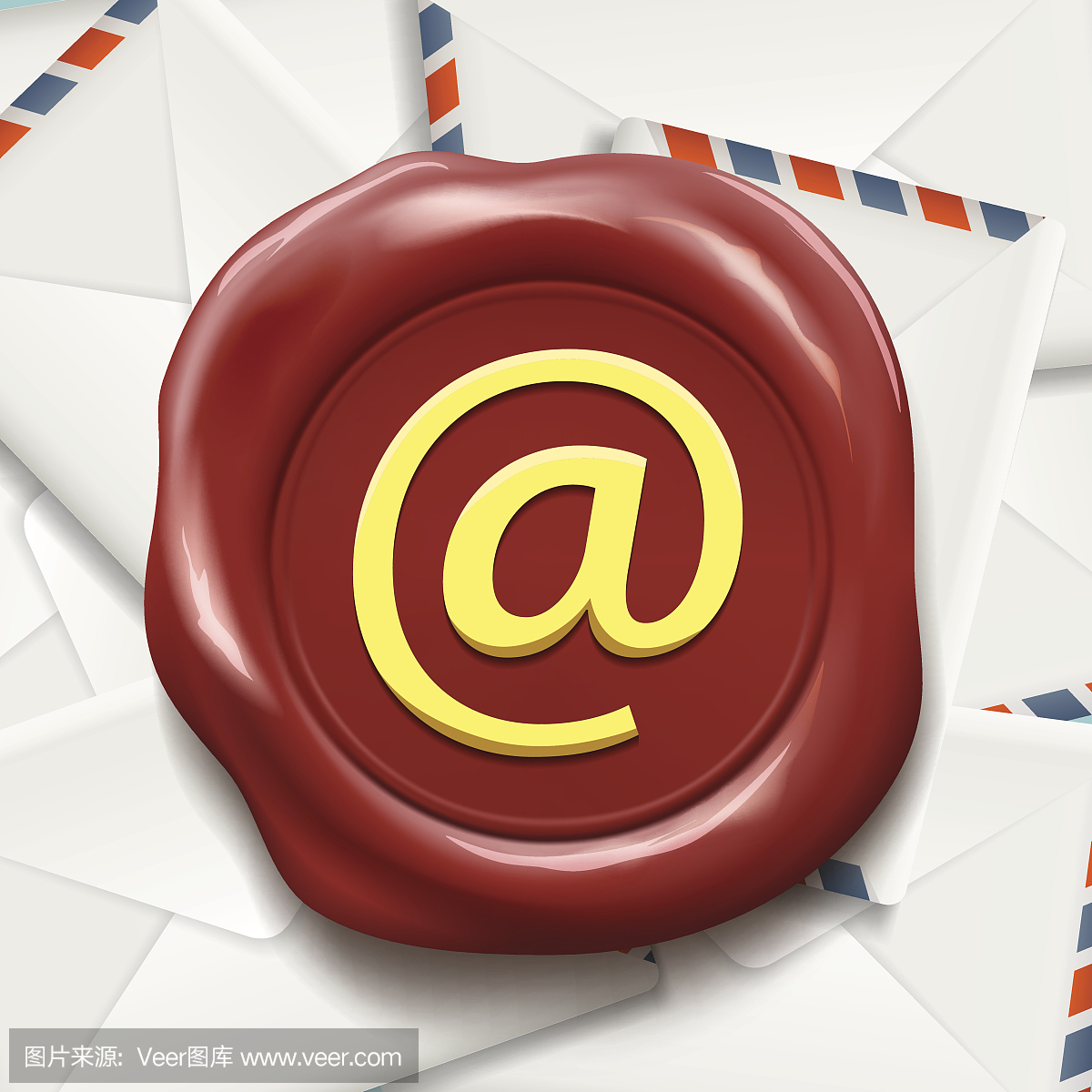 邮政信封电子邮件标志上的蜡封。
